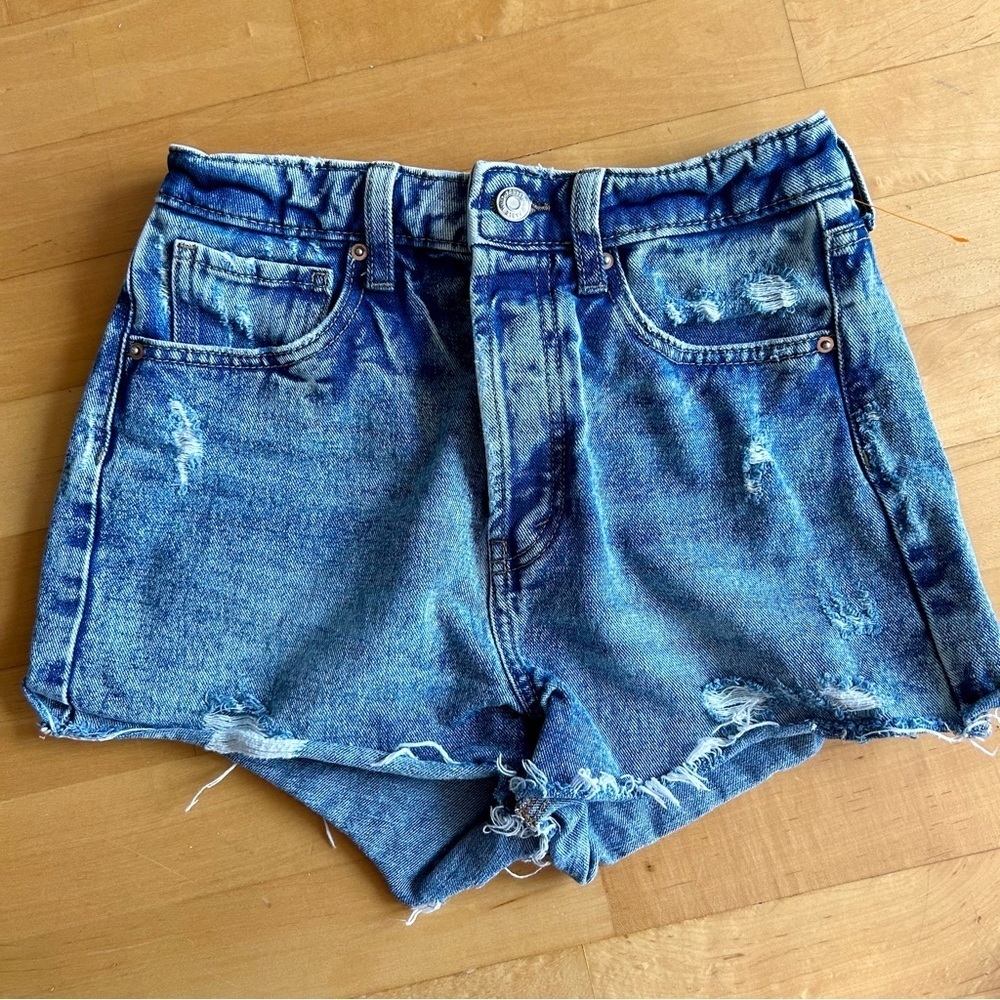 Wild Fable Distressed, Button Fly Jean Shorts, Blue, Size 0